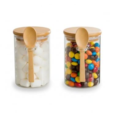 Imagem de Pote Hermético Vidro Borossilicato 250ml com Tampa e Colher de Bambu Vedação Silicone (2 Unidades)