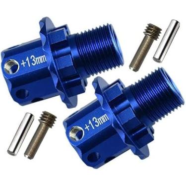Imagem de Liga de alumínio + 13 mm de largura 17 mm adaptadores hexagonais de cubos de roda estriados para Traxxas 1/8 4WD Sledge Monster Truck Substituir 8654 2 peças - Azul