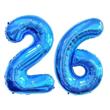 Imagem de GFIURNJVVBJH Balão gigante de 26 números, número de 81 cm, para decoração de festa de 26 anos, casamento, aniversário, formatura, celebração, festa, azul, 26