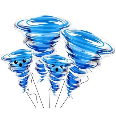 Imagem de 4Pcs Tornado Balloons TwoNado 2nd Birthday Decor for Boys, 26’’ Blue Silver Tornado + 14’’ Mini Smiling Twister Balloons, Storm Theme Party Supplies for Toddler, Baby Shower