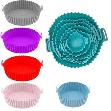 Imagem de Kit com 6 Formas de Silicone Premium Antiaderente para Air Fryer Reutilizável Universal Compatível com Forno Microondas e Fritadeira Elétrica- Linha Premium (Verde)