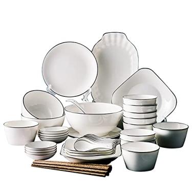 Imagem de Conjunto de utensílios de mesa nórdicos, prato de cerâmica, tigela de arroz, prato de cor branca, tigela de sopa, conjunto de pratos de porcelana para casa (tamanho: estilo 1) (estilo 3)