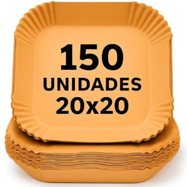Imagem de Kit 150 Formas Quadrada De Airfryer Descartável Antiaderente De Papel Cozinha 20x20x4,5cm