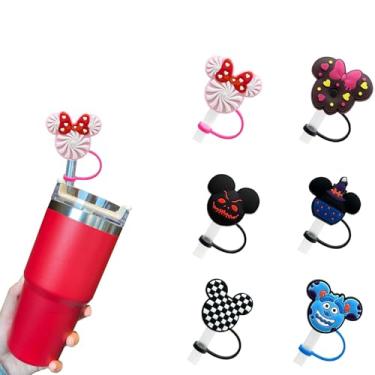 Imagem de 6 peças de cobertura de canudo de silicone reutilizáveis, acessórios para copos Stanley, tampa de palha fofa para canudos Stanley Topper de 10 mm