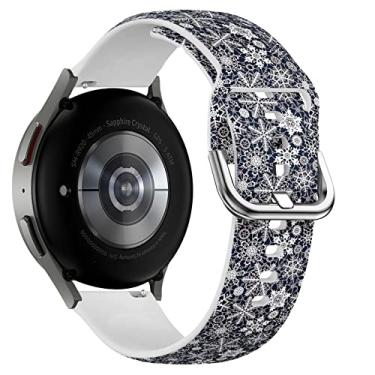 Imagem de MRAKPLGE Pulseira de substituição para relógio esportivo de 20 mm, compatível com Samsung Galaxy Watch 6/Classic, 5 / PRO, 4 Classic Sports (padrão de flocos de neve de crochê de renda branca) para