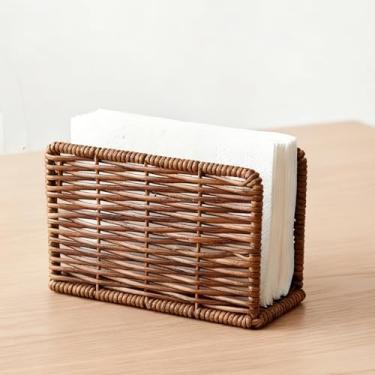 Imagem de YDLGJMCZ Porta-guardanapos vertical de vime, lindo suporte de guardanapo imitação de vime, porta-guardanapos de papel decorativo Boho para mesa de jantar de cozinha, bar, casa de fazenda (cor de café