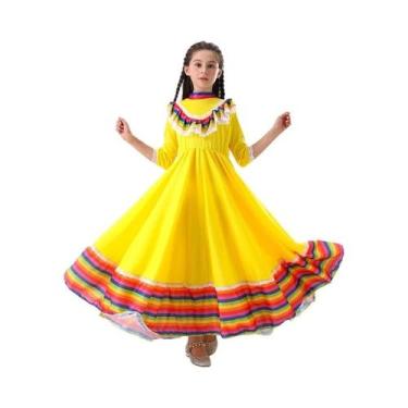 Imagem de Vestido Tradicional Mexicano Para Meninas, Vestido Longo E Largo Para 