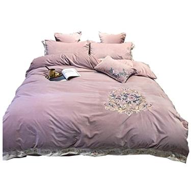 Imagem de Capa de edredom grossa de veludo bordado floral outono e inverno quatro peças quente capa de edredom de veludo de aba larga suprimentos de cama de casal (cor: terno verde de 5 peças, tamanho: 1,8 m