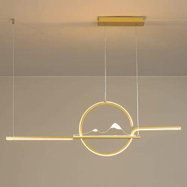 Imagem de Luminária pendente linear ultrafina de 90 cm (35,4"), com estrutura metálica alongada e cúpula de acrílico branco, lustre LED moderno, luminária de suspensão para restaurantes, 36 W - 3 modo