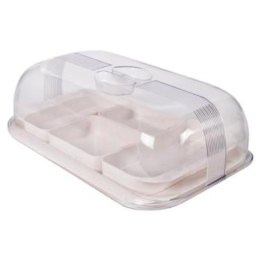 Imagem de Bandeja de Plástico Modular com Tampa para Aperitivos 6 peças Branco Marmorizado Plasútil