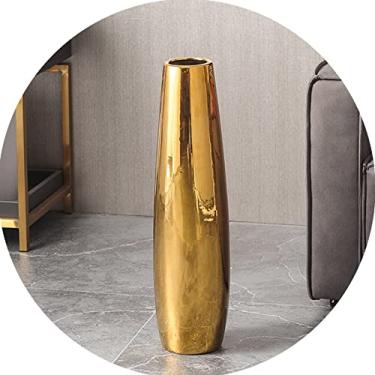 Imagem de Vasos de cerâmica dourada decoração de casa, vaso de chão grande, suporte de flores alto decorativo para casa de fazenda rústica moderna, decoração de mesa de jantar de estante (cor: ouro, tamanho: 61