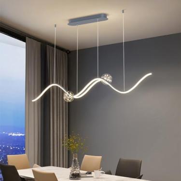Imagem de Luminárias pendentes de LED modernas, luminárias pendentes de LED lineares minimalistas, iluminação para restaurantes e bares, luminárias minimalistas (Opção B: Cinza)