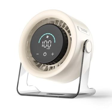 Imagem de Mini Ventilador Portátil de Mesa e Parede, Ajuste 120°, 100 Níveis de Velocidade com Display Digital, Bateria 5000mAh, USB Recarregável, Silencioso para Casa e Escritório(Bege)