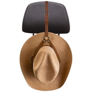 Imagem de ReignSword Suporte de chapéu de cowboy de couro vegano para caminhão e carro, clipe para manter a forma do chapéu, organizador de chapéu de veículo para SUV, caminhonete, acessórios internos de carro