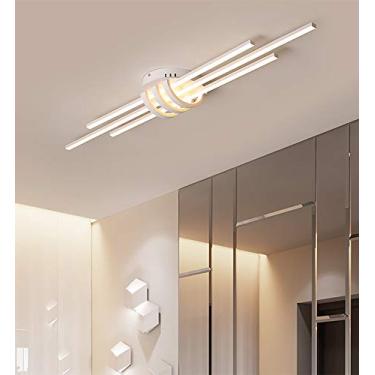 Imagem de Luminária de teto LED dimerizável - Design moderno em faixa longa para sala de estar, entrada, corredor, varanda, lavabo, hall de entrada - Luminária de metal para interiores