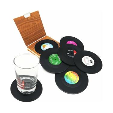 Imagem de Porta-copos Vintage CD Record Vinil 6 UNIDADES - Design Retrô Lavável Lavadora de Pratos para Café e Bebidas Ferramentas Acessórios Móveis Perfeito Am