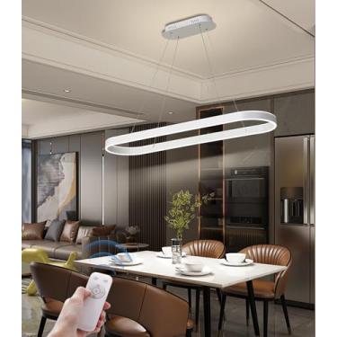 Imagem de Luminária de mesa moderna com LED oval regulável, design criativo em formato de anel, altura ajustável e controle remoto, ideal para sala de jantar, cozinha e escritório, com iluminação anti