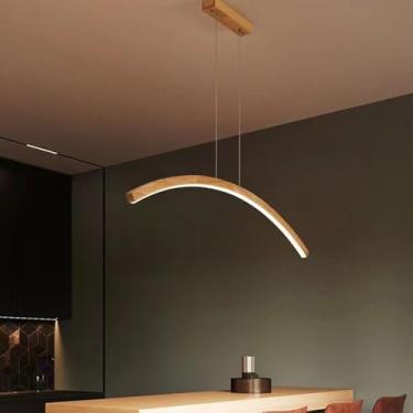 Imagem de Luminária de Sala de Jantar LED Pendente para Mesa de Jantar em Madeira com Regulável, Luminária de Sala de Estar Moderna e Simples com Altura Ajustável para Escritório e Cozinha (C100cm)