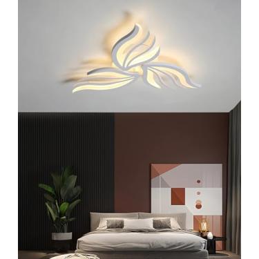Imagem de Luminária de teto LED dimerizável em formato de pétala, alta luminosidade, 30W, moderna, para sala de estar, com controle remoto e mudança de cor, ideal para quarto (branca, 3 lâmpadas).