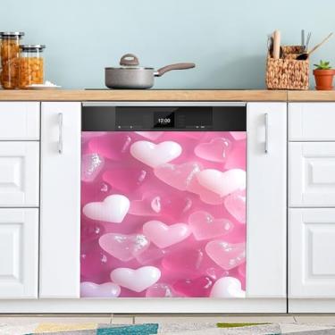 Imagem de ATTX Capa magnética para lava-louças dia dos namorados corações | Adesivo decorativo de eletrodomésticos de 58 x 66 cm para armários domésticos e eletrodomésticos #33