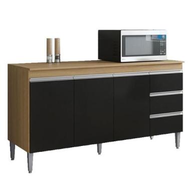 Imagem de Balcão de Cozinha Andréia com Tampo 150 cm Amendoa Preto - AJL - AJL M