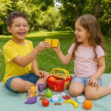 Imagem de Cesta De Picnic Frutas De Brinquedo Infantil Menino Menina - Braskit, 
