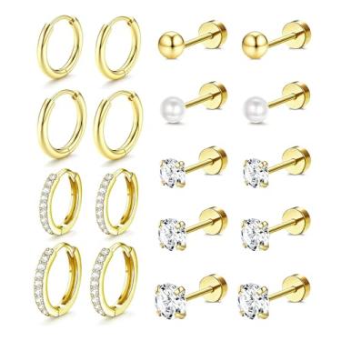 Imagem de Incaton Brincos hipoalergênicos com costas planas para cartilagem, brincos de aço inoxidável cirúrgico para orelhas sensíveis, pequenos conjuntos de brincos de argola plana para Helix Tragus, joias de