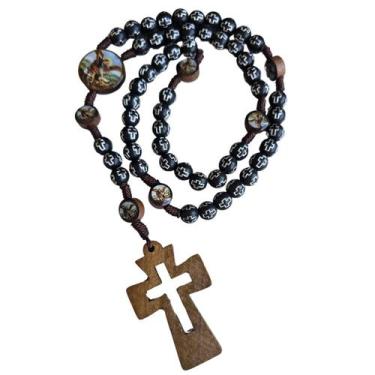 Imagem de Terço rosario catolico madeira medalha são miguel arcanjo - Genérico