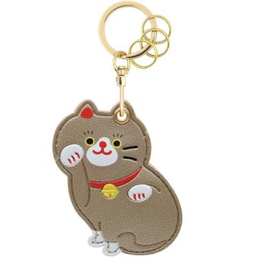 Imagem de Capa MC Fashion de couro PU compatível com AirTag, estojo de rastreador GPS fofo de gato e cachorro de estimação, chaveiro (gato dourado)