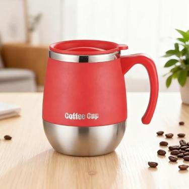 Imagem de Copo de café a vácuo de aço inoxidável - Caneca térmica de parede dupla de 480 ml com tampa para bebidas quentes e frias, para casa, ao ar livre, acampamento, viagem (vermelho)