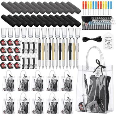 Imagem de Leinuosen Conjunto de 12 prêmios de chá de bebê para homens com pano de limpeza, chave de fenda, fita métrica, abridor de garrafas, chaveiro, caneta multiferramentas, bolsa de presente, chá de bebê