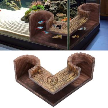 Imagem de Fiwochic 1 peça de aquário túnel subterrâneo de madeira de caverna, esconderijo de peixe de 12 x 5 x 7 cm para aquário, decoração para Guppy, peixe-gato Corydoras, Loaches, peixe-gato Corydora Bettas