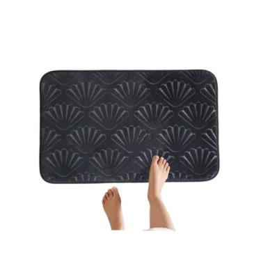 Imagem de Flanela 、 Tapete de banheiro com estampa de concha para casa, almofada antiderrapante absorvente de algodão com memória, tapete de entrada de banheiro (preto, 50 * 80 cm)