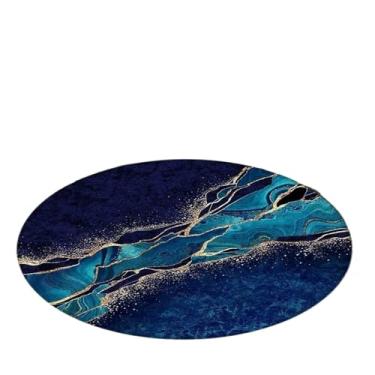 Imagem de Tapete redondo com padrão de mármore, tapete de engatinhar, decoração de casa, tapetes de tamanho grande para sala de estar, quarto, banheiro (azul escuro, 80 x 80 cm)