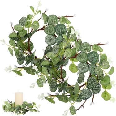 Imagem de Zerodeko 2 anéis de vela nórdicos de guirlanda de Páscoa, grinaldas decorativas verdes de primavera para velas, centro de mesa e decoração de páscoa