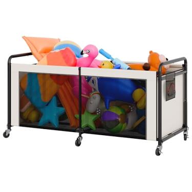 Imagem de StorageWorks Armazenamento flutuante de piscina de 295 galões, caixa de armazenamento de brinquedos de piscina de malha com roda e bolsos laterais, grande organizador de natação, suporte de macarrão