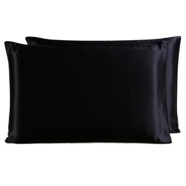 Imagem de 1 par de 25 mm fronha lateral de seda com zíper fronha de seda pesada decoração de casa para sala de estar, fronha de seda com zíper (cor: preto, tamanho: 51 x 92 cm) (preto 51 * 75 cm)