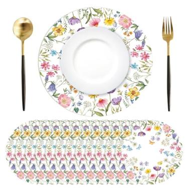 Imagem de Tarklanda 50 peças de jogo americano floral descartável 33,4 cm redondo papel americano primavera flores silvestres tapetes de mesa decorativos para cozinha, jantar, casamento, aniversário, chá de