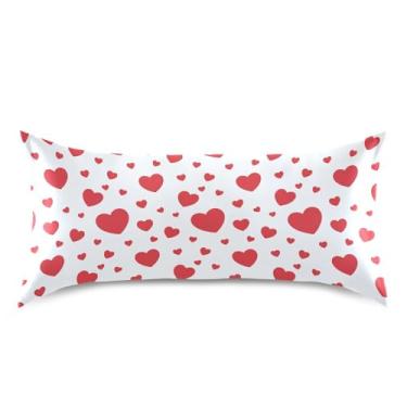 Imagem de Wassud Red Hearts Fronha de cetim para o dia dos namorados para cabelo e pele fronhas de seda lisa king size respiráveis com fecho de envelope