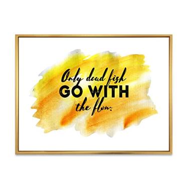 Imagem de DesignQ Only Dead Fish Go With The Flow - Impressão de arte de parede em tela emoldurada moderna