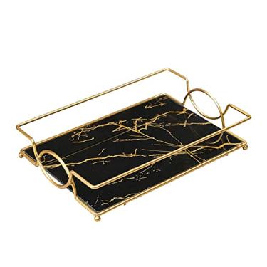 Imagem de HHHJQFAAT Bandeja de alimentos bandeja de banheiro organizador de maquiagem joias prato perfume sabão toalha suporte para balcão (cor: P azul) (preto)