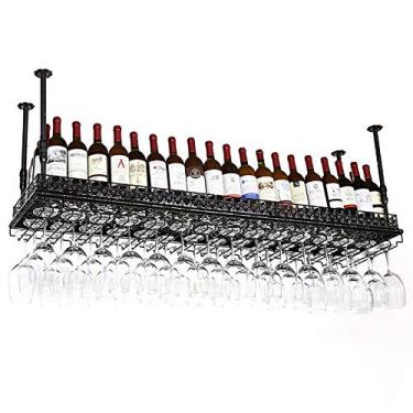 Imagem de Rack de vinho de teto rack de vinho industrial vintage rack de vinho de ferro altura ajustável suporte de copo de vinho para bares, restaurantes e cozinhas/100 cm (120 cm)