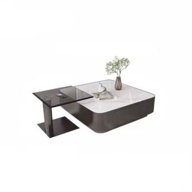 Imagem de Mesa de centro italiana minimalista mesa de sala de estar quadrada ardósia mesa de centro simples pequeno apartamento moderno criatividade quarto mesa (B, 90 * 90 * 32 cm)