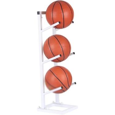 Imagem de ZDJZMGZ Suporte de bola vertical, suporte de basquete para futebol, design em camadas, suporte de exibição de equipamentos esportivos para vôlei, rúgbi, futebol para garagem, casa, escola, sistemas de