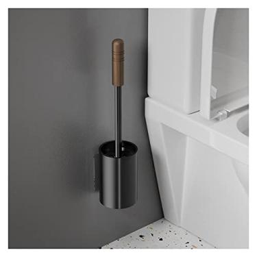 Imagem de Conjunto de escova e suporte de vaso sanitário preto de metal, montado na parede/chão, conjunto de escovas de vaso sanitário de limpeza resistente para banheiro, sem ângulo morto, utensílios de