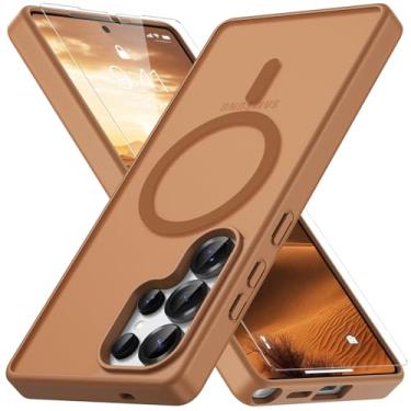 Imagem de Vansdon Capa para Samsung Galaxy S25 Ultra, compatível com MagSafe, capa protetora fina fosca translúcida magnética com 1 protetor de tela - proteção contra quedas de grau militar (marrom)