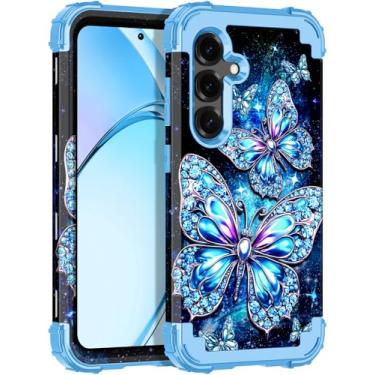 Imagem de Rancase Capa para Galaxy S25, proteção resistente à prova de choque de três camadas de plástico rígido + capa protetora de borracha de silicone macio para Samsung Galaxy S25, brilha no escuro azul