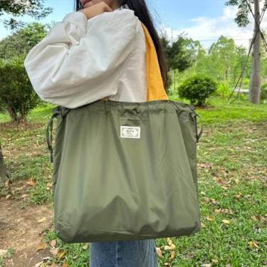 Imagem de 1 bolsa de compras dobrável moderna, sacola de grande capacidade que pode ser reutilizada, adequada para viagens, festas de aniversário, mercearias, jardinagem (verde militar)