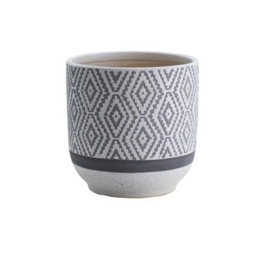 Imagem de KHUTRW3D Vaso redondo de cerâmica, com vasos de flores com padrão de diamante com orifícios de drenagem, recipiente de plantas para casa, pátio, jardim, ambientes internos e externos