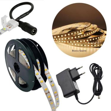 Imagem de Fita Led 2835 Branco Quente Ip20 + Emenda P4 + Fonte 12V 2A